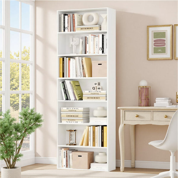 Homfa 82" Tall Bookcases, Freestanding Display Storage Shelves, 7 - Tier Open Bookshelf for Home Office Living Room Bedroom, White