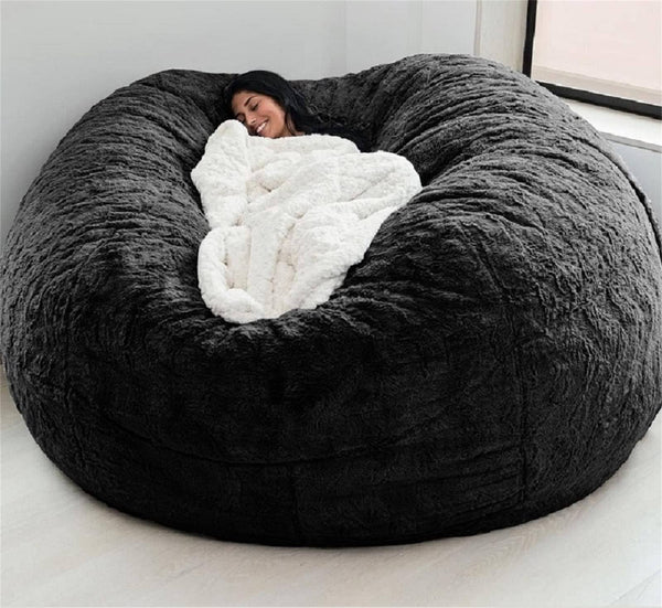 deladola 7ft Bean Bag Cover(No Filler,Cover Only) Big Storage Sofa Chair Soft Fluffy Fur Portable Living Room Sofa Bed Cover (Black)