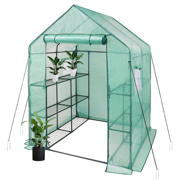 iPower Greenhouse with Screen Windows, 3 Tier 12 Shelves Portable Gardening Plant House, Plastic Portable Green House with Durable PE Cover