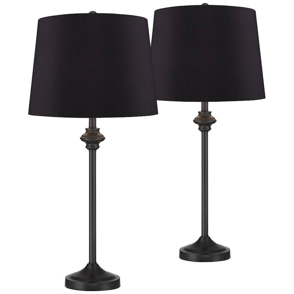 360 Lighting Lynn Modern Country Cottage Buffet Table Lamps 26" Tall Set of 2 Black Metal Faux Silk Drum Shade for Bedroom Living Room Bedside