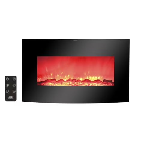 AGL APPLIANCES LLC 38 in Electric Fireplace Heater Stove | Tempered Glass Curved Screen with Log or Crystal Effect | Wall - Mounted/Free Standing |