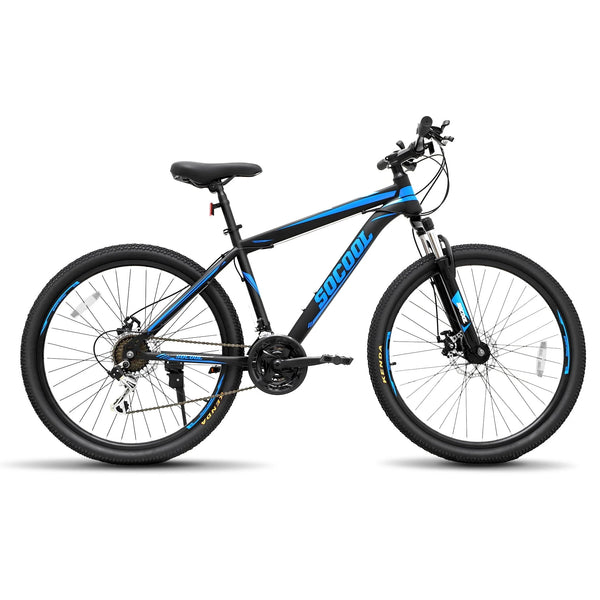 SOCOOL Adult Mountain Bike, Stainless Steel Frame, 26 in Wheels, Hardtail Bicycle for Mens Womens, 21 Speed Shimano, Suspension Fork and Dual Disc