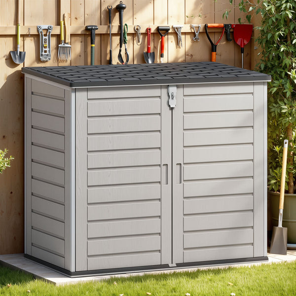 51 cu ft Outdoor Storage Shed, Resin Storage Cabinet with Door & Lock, Multi - Purpose Outdoor Shed for Garbage Cans, Garden Tools, Bikes, Easy to
