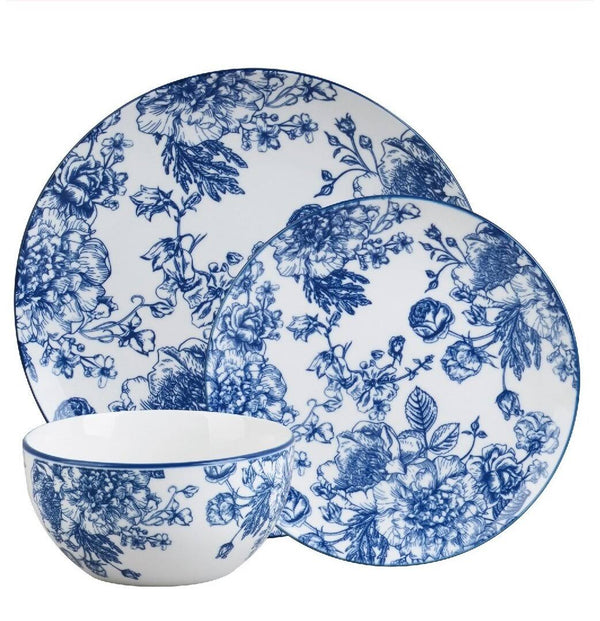 Godinger Banbury Porcelain 12-Piece Dinnerware Set - Blue