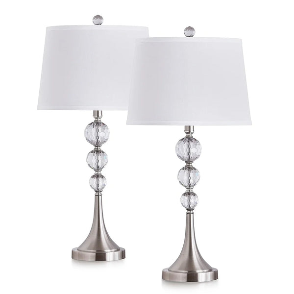 Homeglam Madison 27 - Inch Crystal Ball Metal Table Lamp (Set of 2) Brushed Nickel