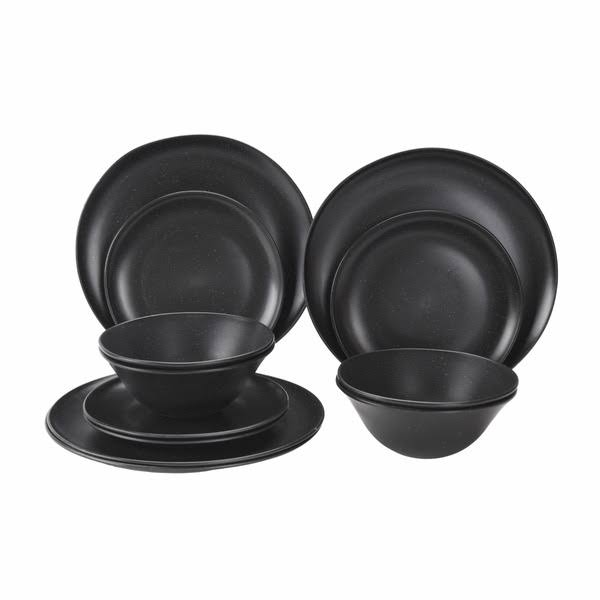 Mainstays 12-Piece Eco-Friendly Dinnerware Set, Black, Size: One Size