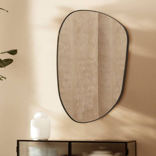 Bertlinde Asymmetrical Wall Mirror Irregular Shaped Mirror for Living Room, Bathroom or Entry Wrought Studio Finish: Matte Black, Size: 22" x 30"