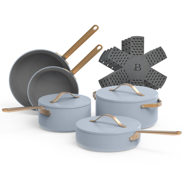 Beautiful 19230 12pc Ceramic Non-Stick Cookware Set, Cornflower Blue