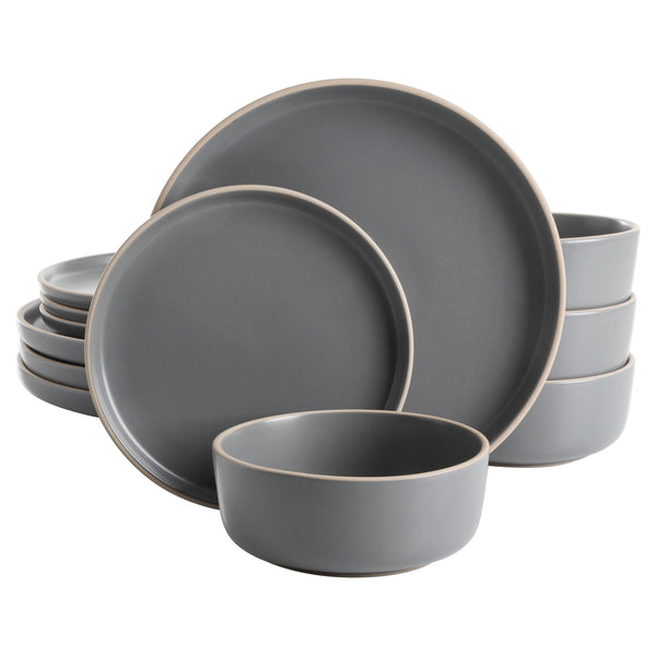 Gibson Home Everyday Essential Cool Gray Dinnerware Set, 12-Piece Set