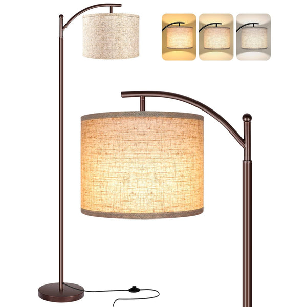ROTTOGOON Floor Lamp for Living Room, LED Tall Industrial Standing Lamp Reading for Bedroom, Office (9W LED Bulb, Beige Lampshade Included)