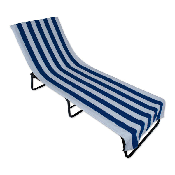 J&M Blue Stripe Lounge Chair Beach Towel with Top Fitted Pocket 26x82