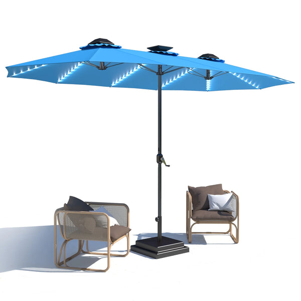 AECOJOY 15ft Patio Double-Sided Umbrella, 156 PCS Solar LED Light Outdoor Large Umbrella, Sky Blue
