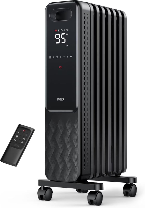 Dreo Oil Filled Radiator, Electric Radiant Heaters for Indoor Use Large Room with Remote Control, Child Lock, 4 Modes, Overheat & Tip - Over