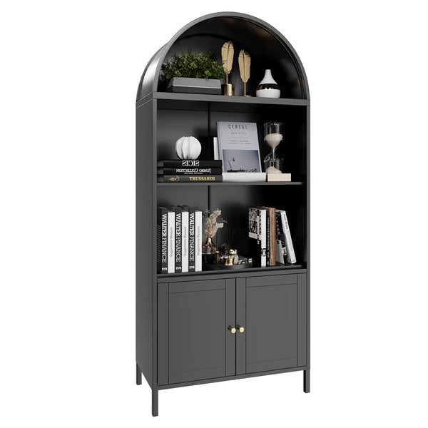 AECOJOY 73'' Arched Cabinet, Metal Kitchen Pantry with Adjustable Shelves, Modern Arched Storage Bookcase Display Cabinet