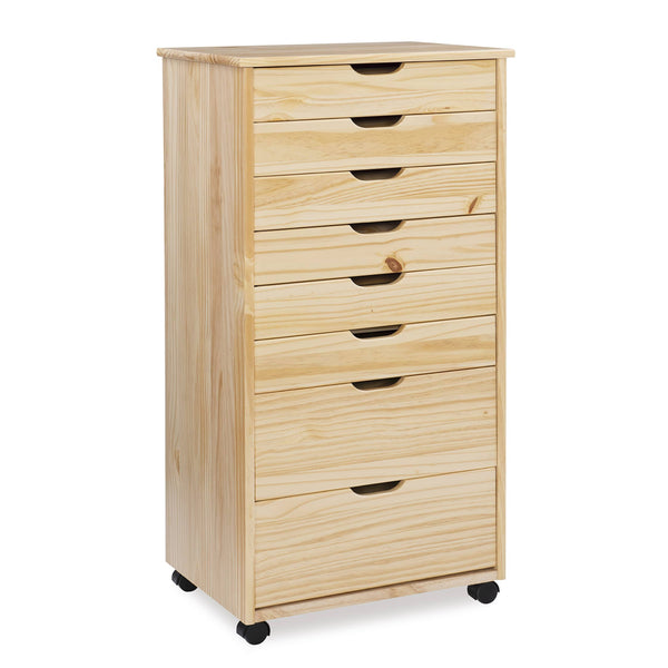 Linon Home Decor Products Corinne Eight Drawer Storage, Natural Rolling Cart