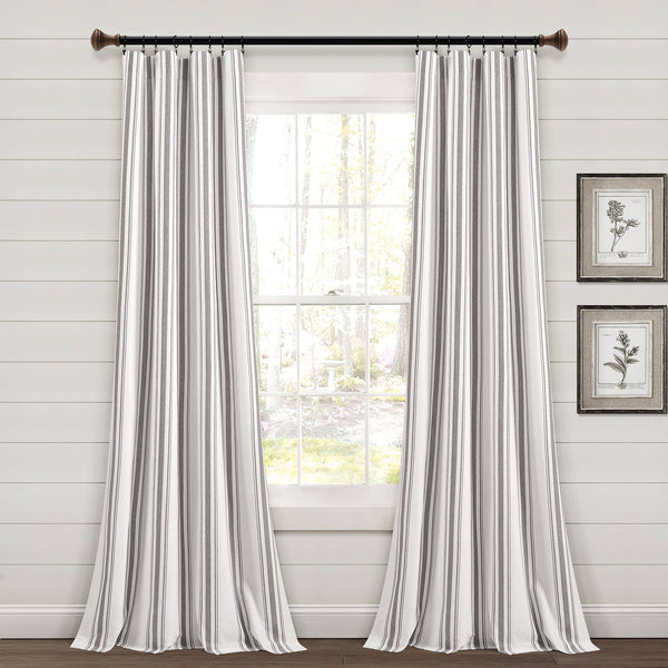 Lush Decor Farmhouse Stripe Yarn Dyed Cotton Window Curtain Panel Pair - 84" x 42" - Gray