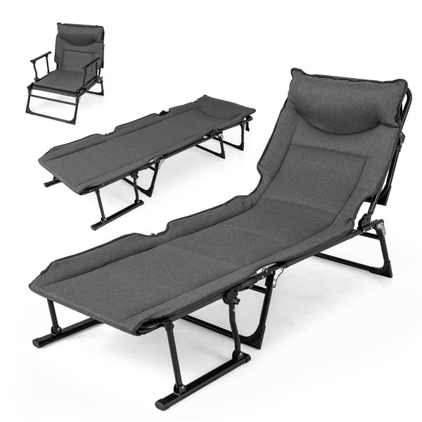 Tangkula 3 in 1 Folding Camping Cot Comfy Padded Convertible Single Sofa Chair